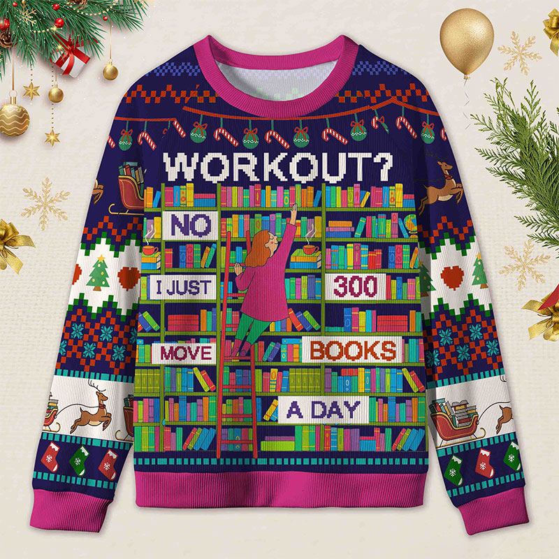 Personalized Book Lifting Workout Humor Ugly Sweater Office Holiday Party Gift for librarian