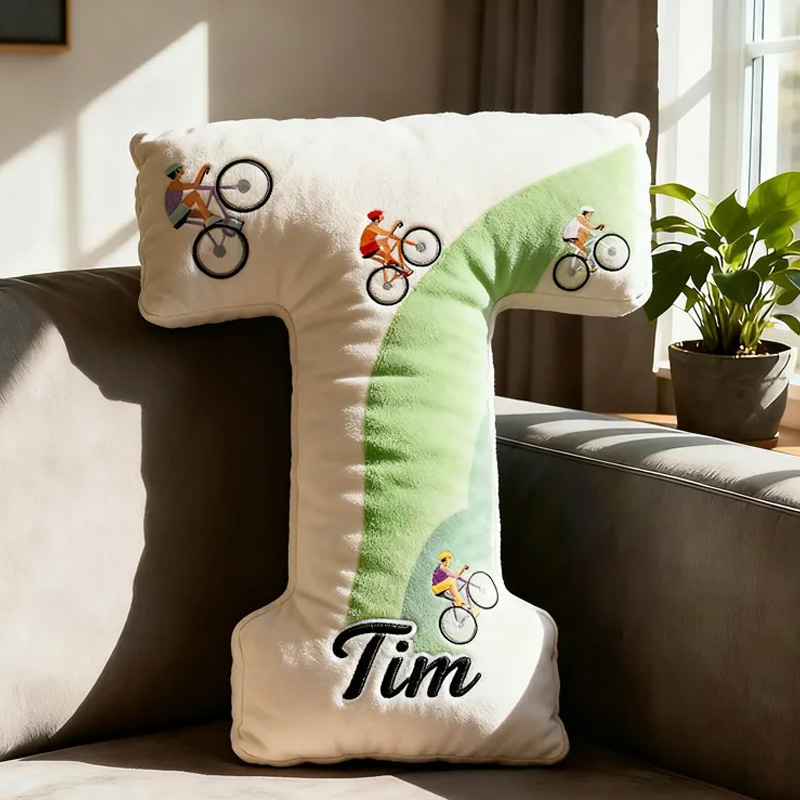 Personalized Retro Road Cycling Letter Pillow Graphic 3D Print Funny Letter Pillow Name Pillow Comfortable Travel Cushion for Riders Riding Lovers