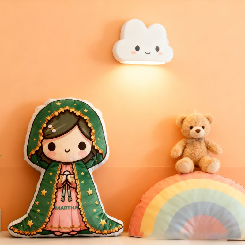 Personalized Cartoon Guadalupe Vergin Mary Pillow with Name Home Decor Religious Gift Catholic for Kids