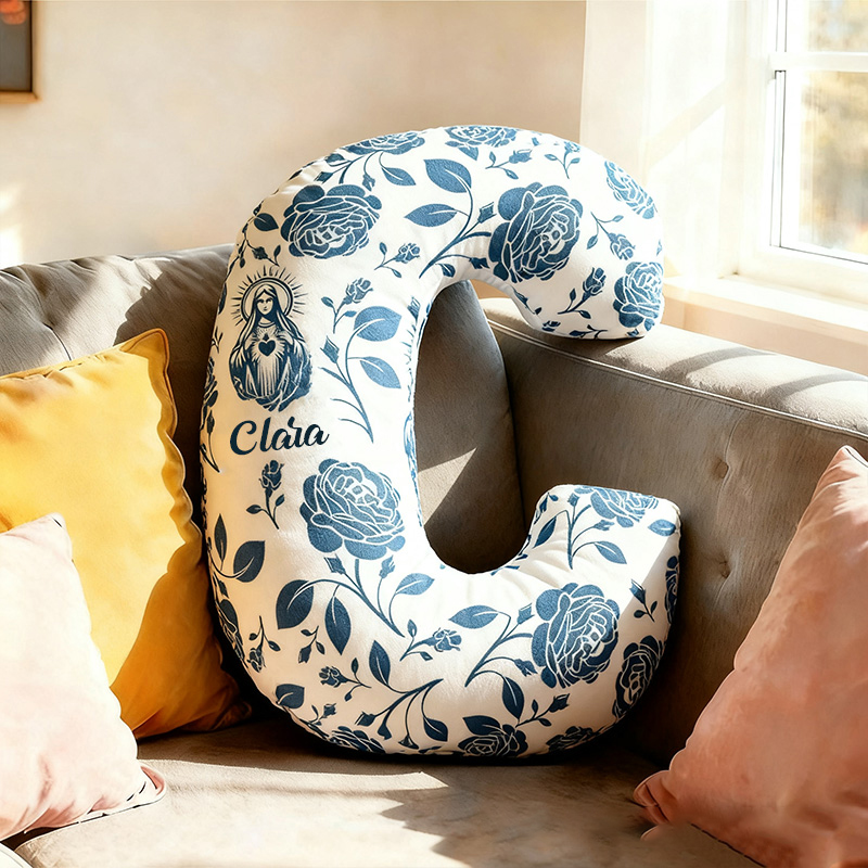 Personalized Virgin Mary Letter Pillow with Custom Name Home Decor Letter Pillow Religious Gift Catholic Gift for Women