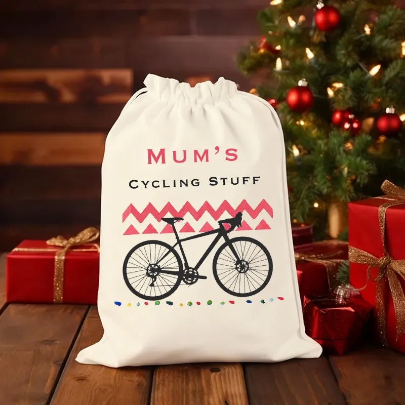 Personalized Merry Christmas Sack Family Christmas Gift Wrap Bag Personalized Cycling Kit Sack Cotton Sports Bag Gift for Cyclist Bicycle Biker Riding Lovers