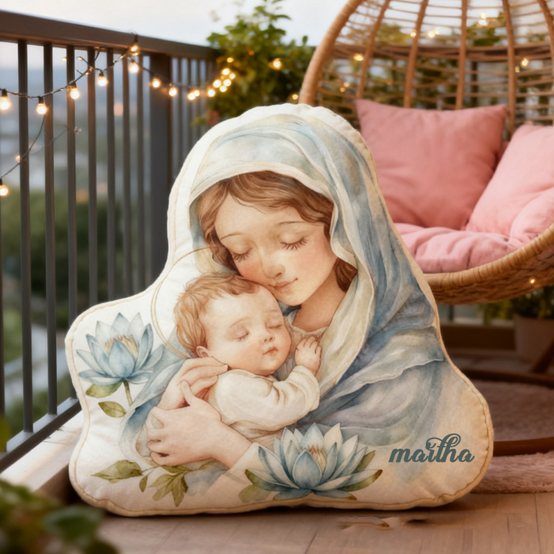 Personalized Virgin Mary Throw Pillow with Birthflower and Name Home Decor Religious Pillow Catholic Gift Faith Gift Beautiful Pillow