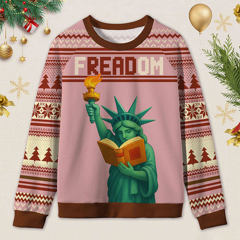 Personalized Reading Freedom Statue Fun Ugly Sweater Holiday Gift for Book Lovers