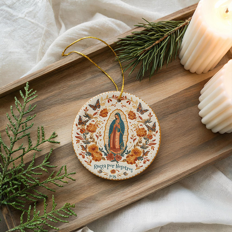 Personalized Our Lady of Guadalupe Ceramic Ornament with Year Religious Gift Christmas Home Decor Catholic Gift