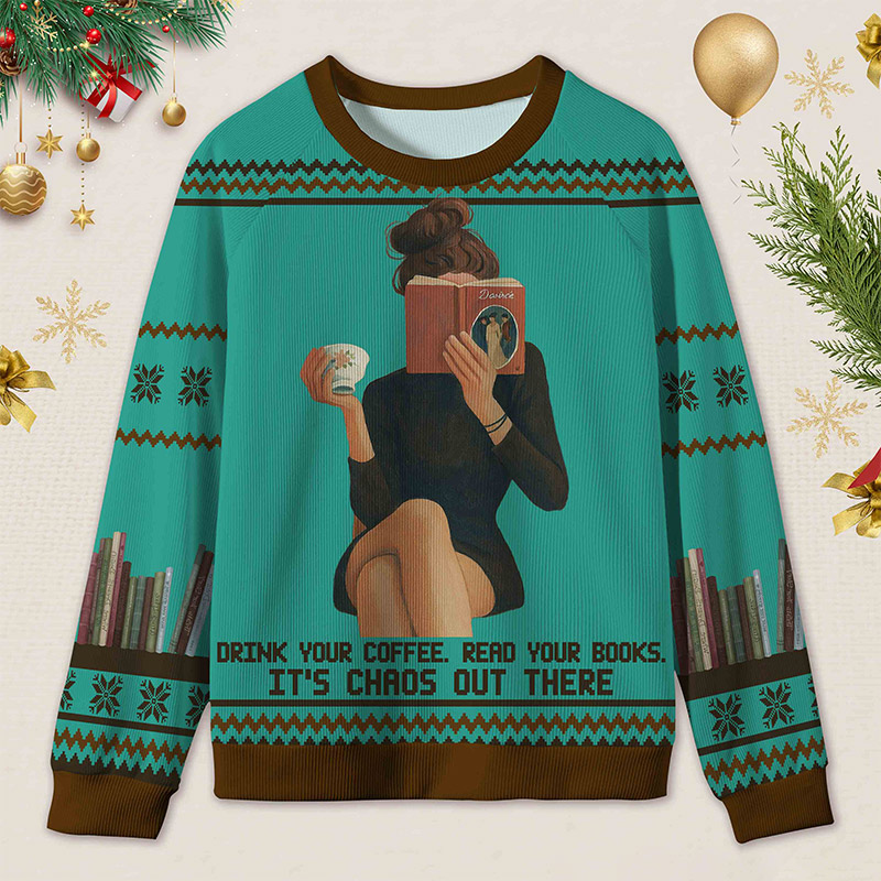 Personalized Bookish Barista Tranquil Reading Ugly Sweater Holiday Gift for Book Lovers