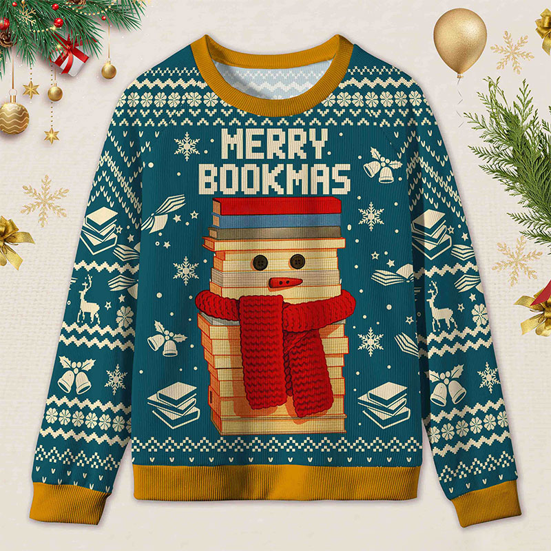 Personalized Bookish Christmas Cozy Ugly Sweater Festive Gift for Book Lovers