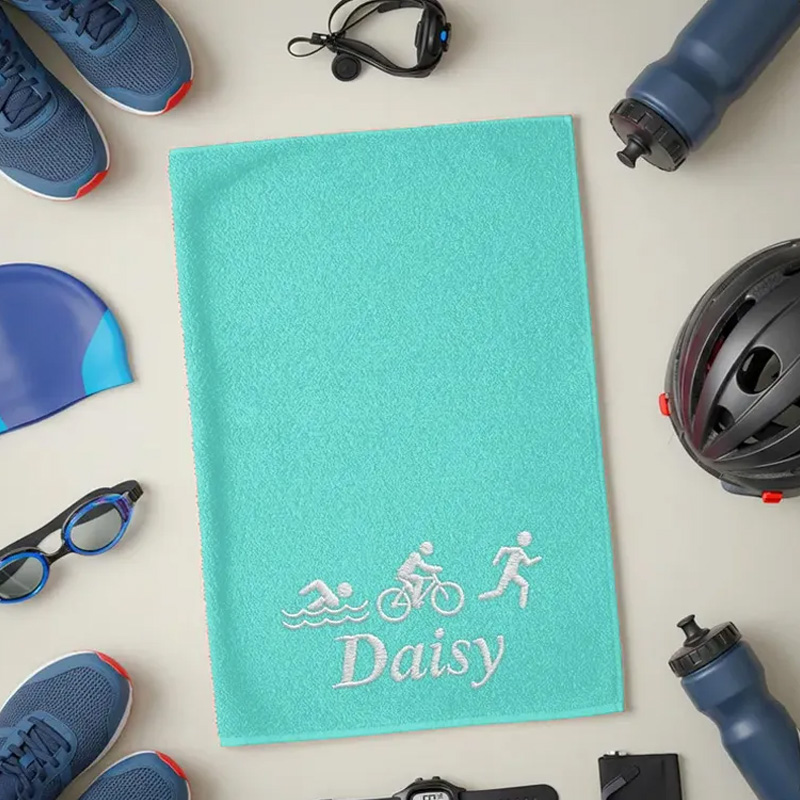 Personalized Cycling Towel Triathlon Towel Custom Embroidered Name with Swim Bike Run Icons Sports Towel Gift for Triathletes