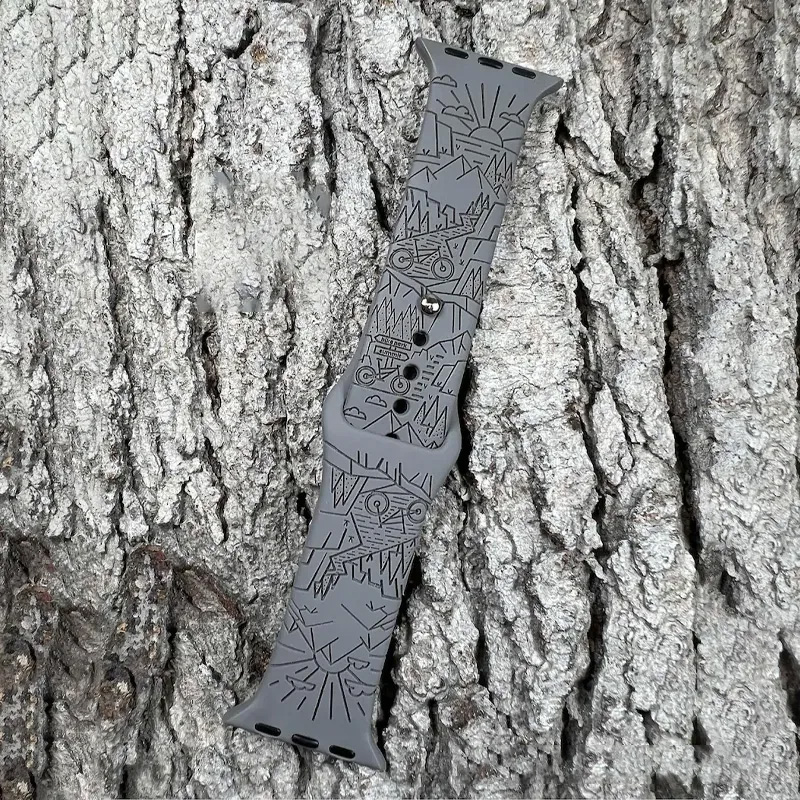 Personalized Mountain Bike Watch Band Silicone Laser Engraved Apple Watch Compatible Series for Cycling Lovers 