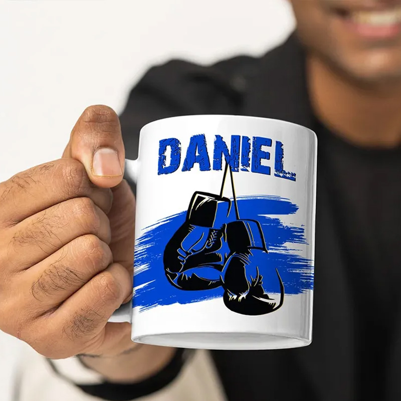 Personalized Mug Multicolour Boxing Glove Design Ceramic Mug with Name Birthday Holiday Gift for Sports Boxing Lovers