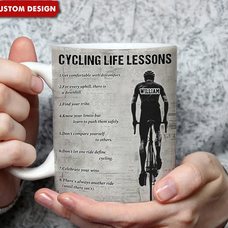 Personalized Cycling Life Lessons Mug Gift Cycling Lovers Coffee Cups Biker Inspired Mug Coffee Mugs for Riders