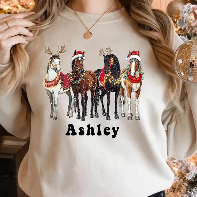 Personalized Horse Christmas Sweatshirt Funny Horse Shirt Gift For Horse Lover Equestrian Riding Lovers
