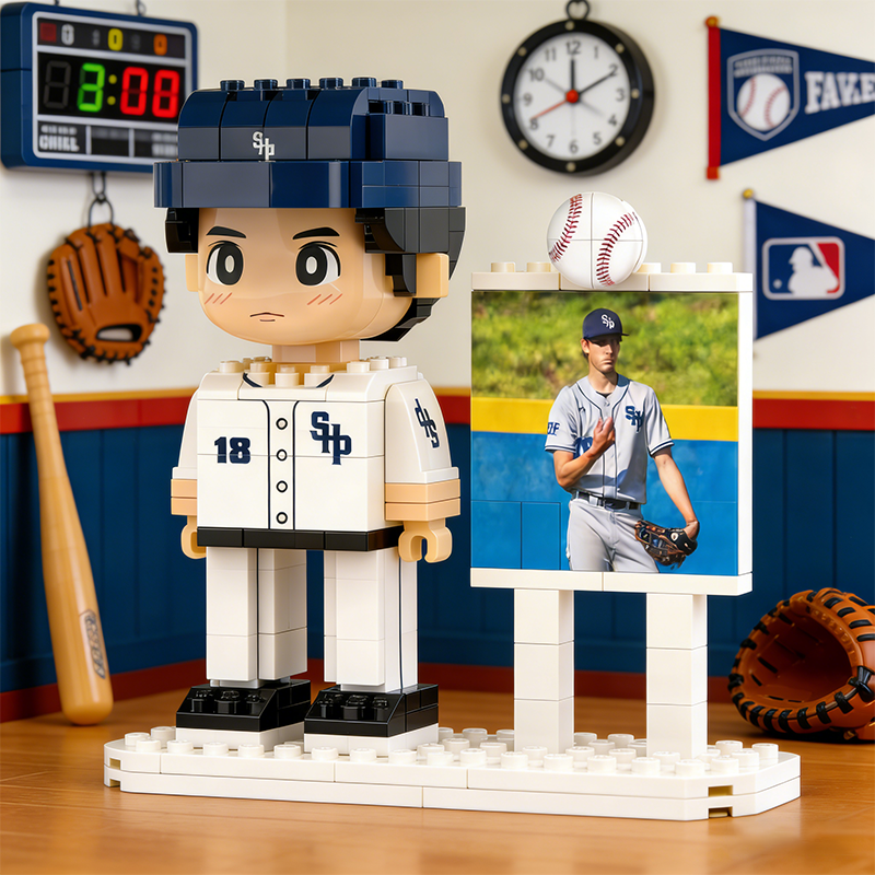 Personalized Custom Baseball Player Brick Figure & Photo Display – Personalized Sports Collectible