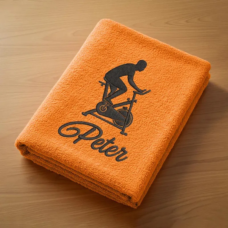 Personalized Gym Hand Towel with Indoor Cycling Graphic Print and Custom Name Perfect for Fitness Enthusiasts Bodybuilders and Gym Lovers