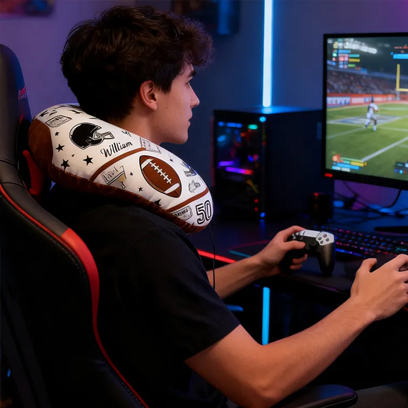 Personalized Football-Themed U-Shaped Pillow with Custom Name and Stylish Design