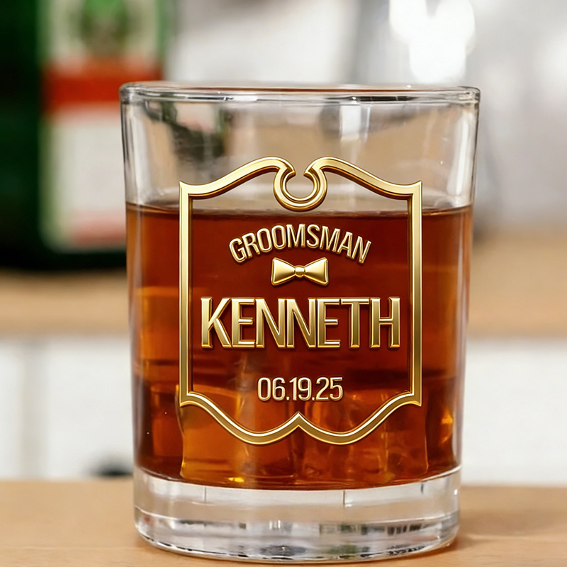 Personalized Groom and Groomsman Wedding Party Whiskey Glasses Cup Mens Old Fashion Whiskey Glasses