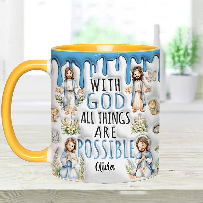 Personalized with God all Things are Possible Jesus Ceramic Mug with Name Religious Inspirational Gift Christian Gift for Jesus Lover