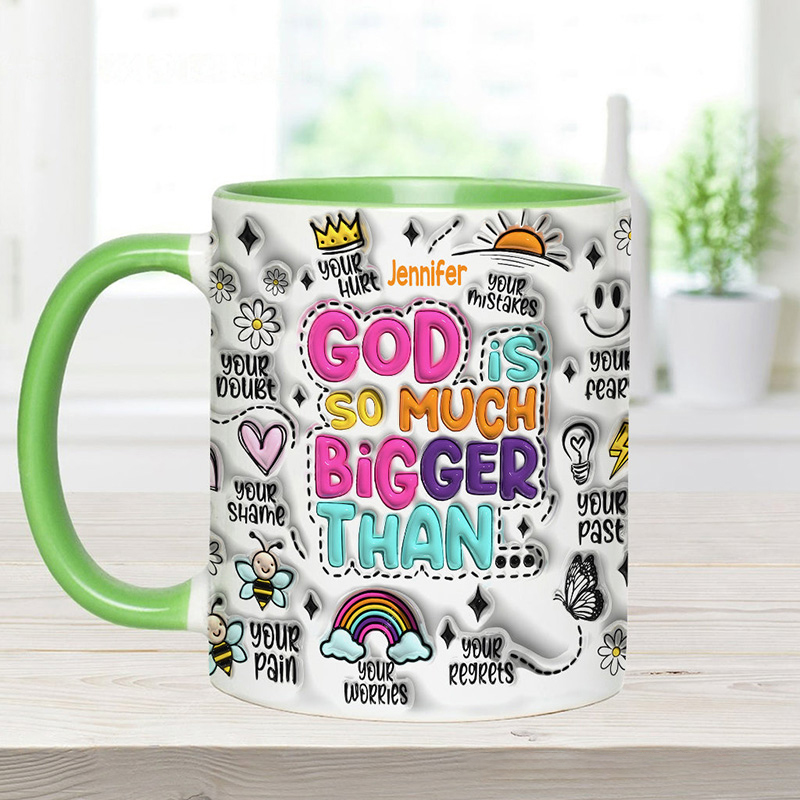 Personalized God is so Much Bigger Ceramic Mug with Name Religious Inspirational Gift Christian Gift for Women and Girls