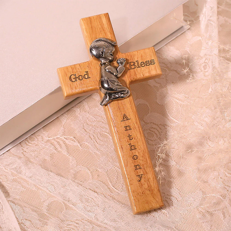 Personalized Wood Blessing Cross with Name Religious Gift Faith Inspired Home Decor Gift First Communion Baptism Gift for Girls and Boys