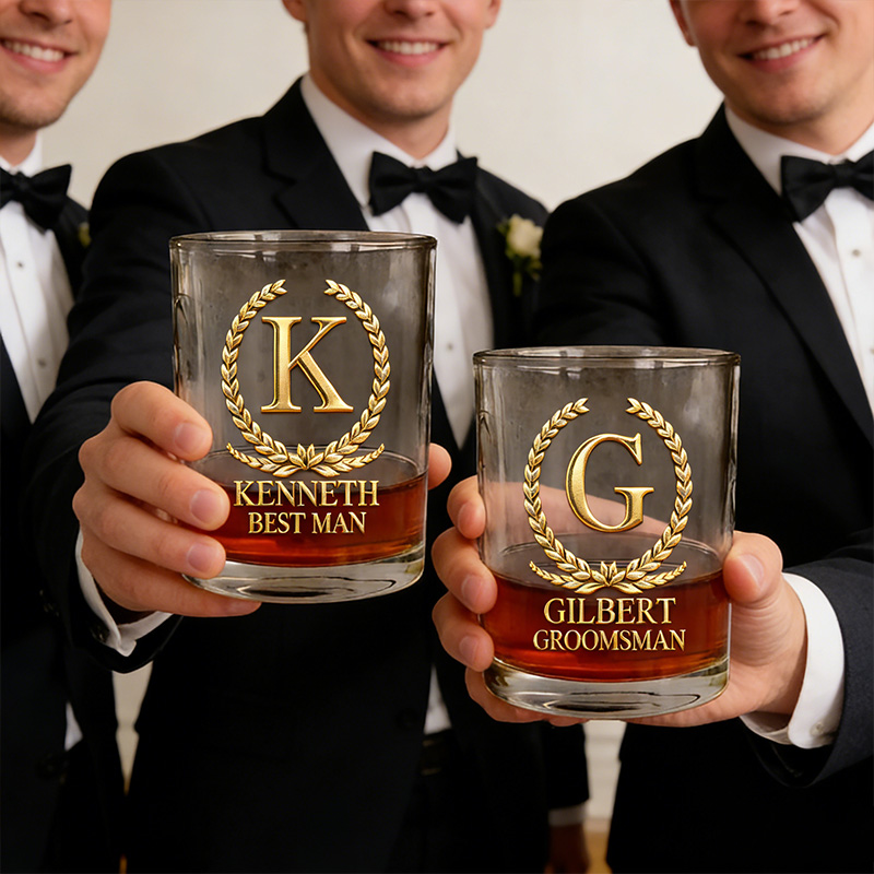 Personalized Groomsman Whiskey Glasses Groom Bachelor Party Whiskey Glasses Laurel Wreath Glasses Cup Best Man Groomsmen Proposal Cup 