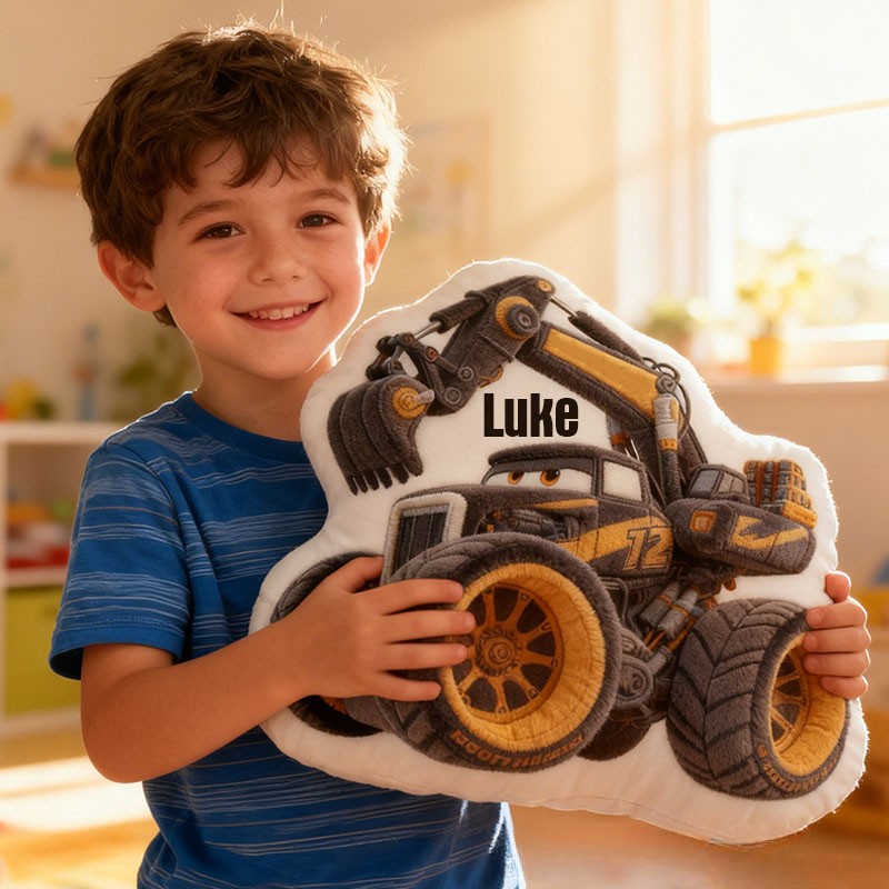 Personalized Cool Excavator with Name Graphic 3D Print Pillow Christmas Gift for Kids or Baby Birthday Gift