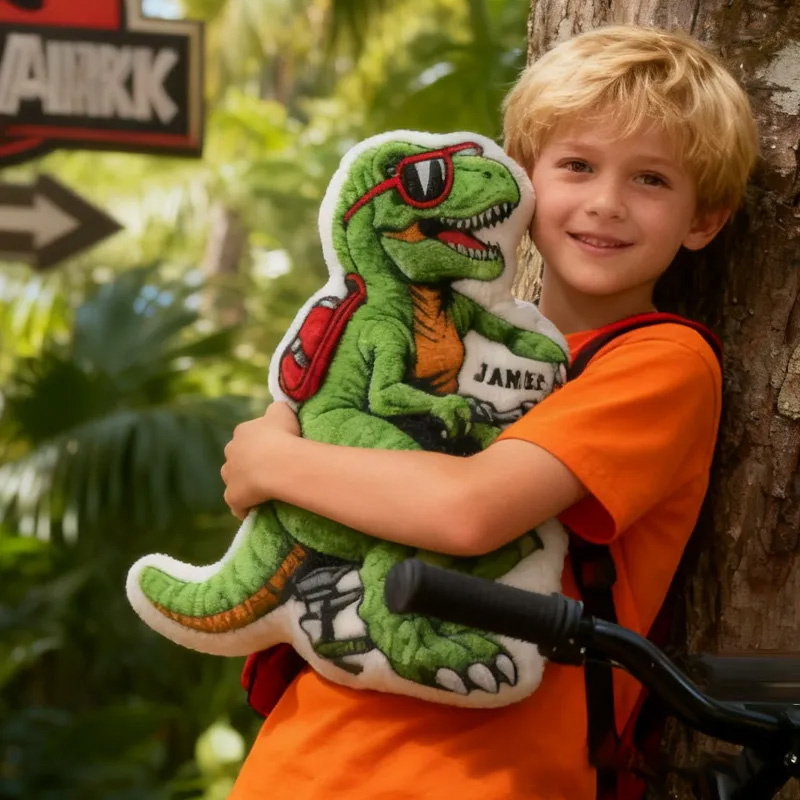 Personalized Dino Rider Bike Pillow Cozy Graphic 3D Print Cool Racing Biker Dino Pillow Name Pillow Comfortable Travel Cushion for Kids Boys Riding Lovers