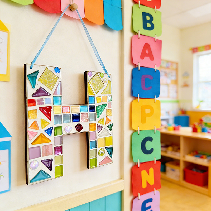 Personized Mosaic Letter Craft kit  Hanging Letters Any Initial Wood Big Letter Modern Nursery Bedroom Baby Boy Girl Decor Room Block Letter Gift For Kid