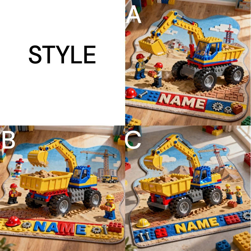 Personalized Graphic 3D Print Excavator Video Games Rug Custom Name for Kids Gamer Game Lovers Gift for Birthday Christmas Holiday Party