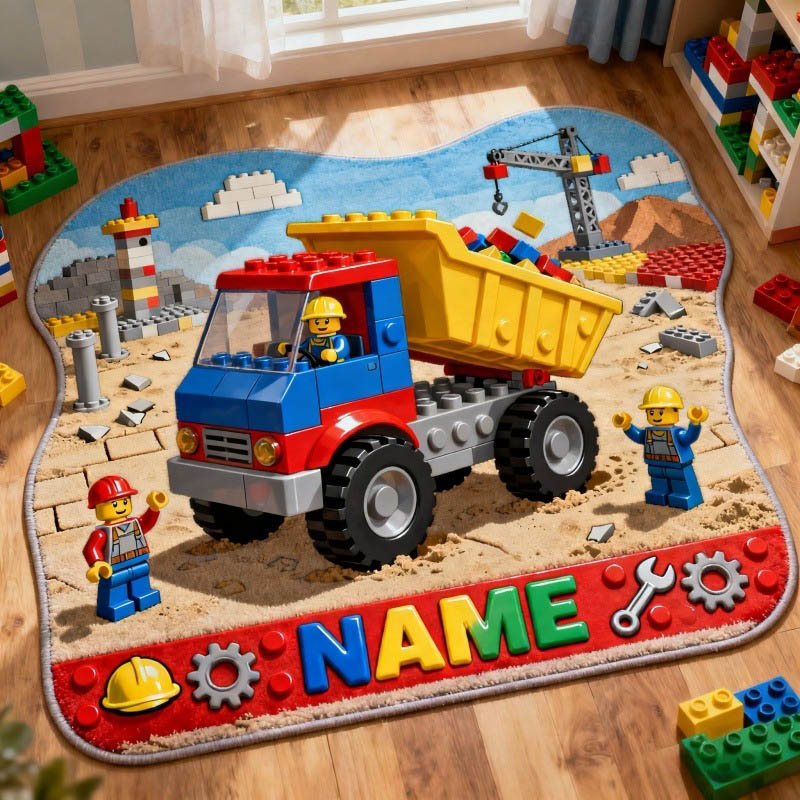 Personalized Graphic 3D Print Engineering Vehicle Video Games Rug Custom Name for Kids Gamer Game Lovers Gift for Birthday Christmas Holiday Party