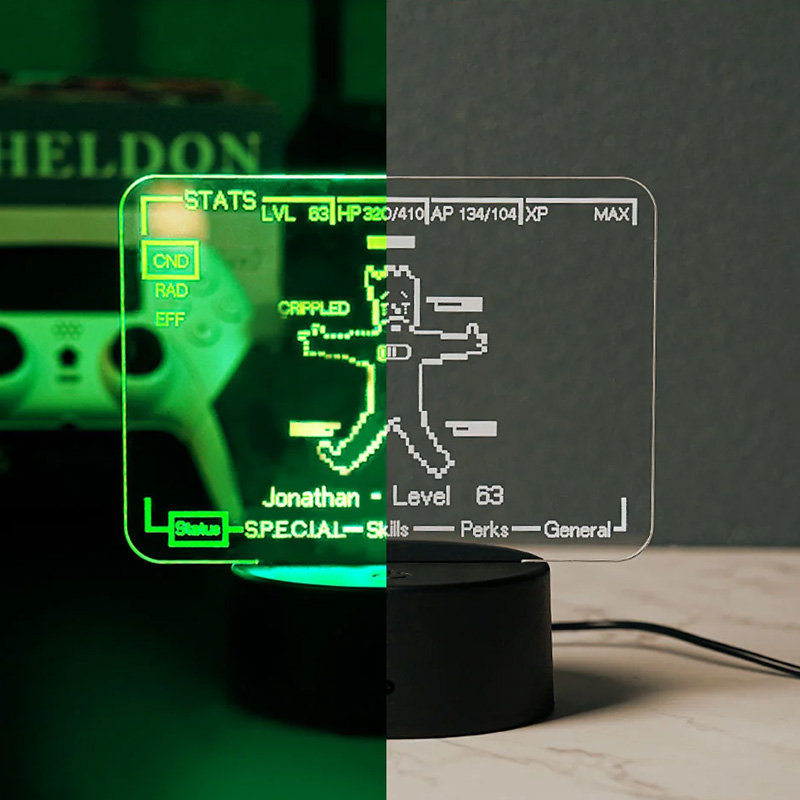 Personalized Cartoon Game Pixel Man Stat Screen Acrylic LED Night Light with Name Room Decor Birthday Gift for Geek Lover