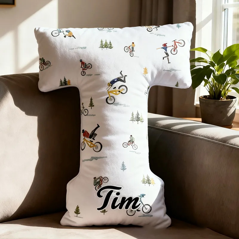 Personalized Racing Bicycle Pattern Letter Pillow Graphic 3D Print Funny Letter Pillow Name Pillow Comfortable Travel Cushion for Riders Riding Lovers