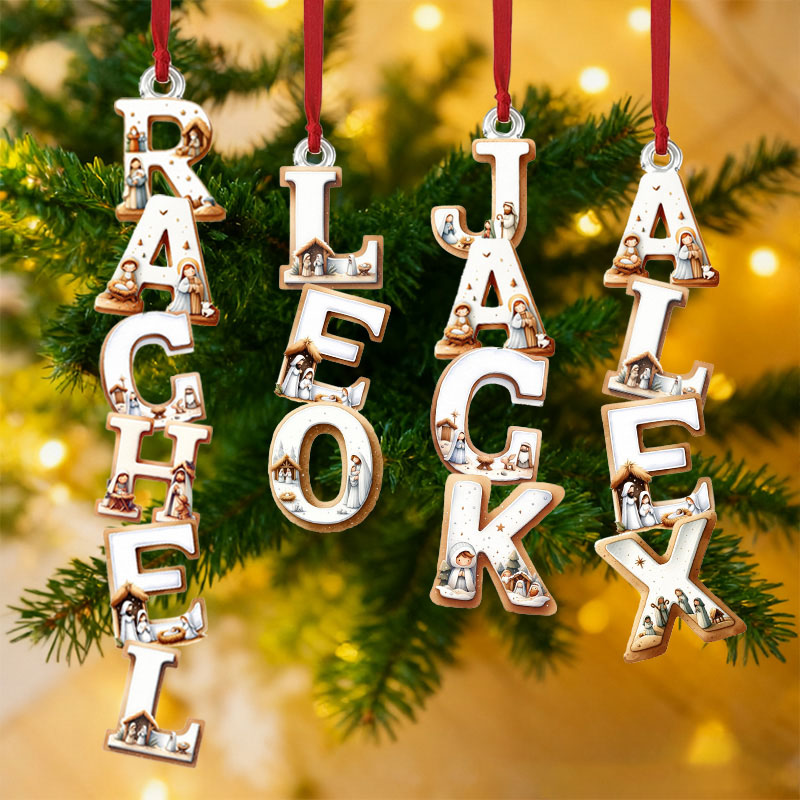 Personalized Nativity Scene Acrylic Christmas Ornament with Custom Name Religious Gift Christmas Tree Decor Christian Gift