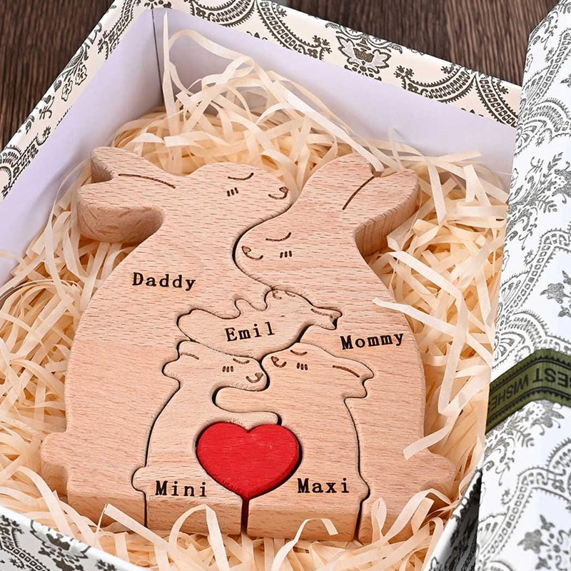 Personalized Wooden Rabbit Family Puzzle Bunny Family Decor New Mom Gift Easter Gift for Parents Anniversary Gift for Mom Grandma Couple
