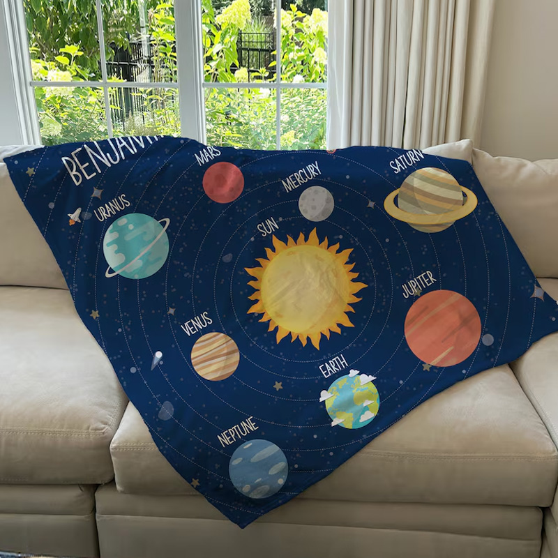 Personalized Solar System Blanket Custom Name Video Game Throw Blanket for Geek Lover