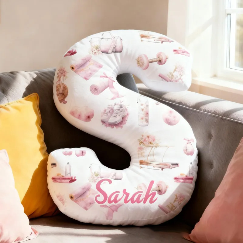 PersonalizedWorkout Clip Letter Pillow Graphic 3D Print Funny Letter Pillow Name Pillow Girly Health and Gym Fitness illustrations