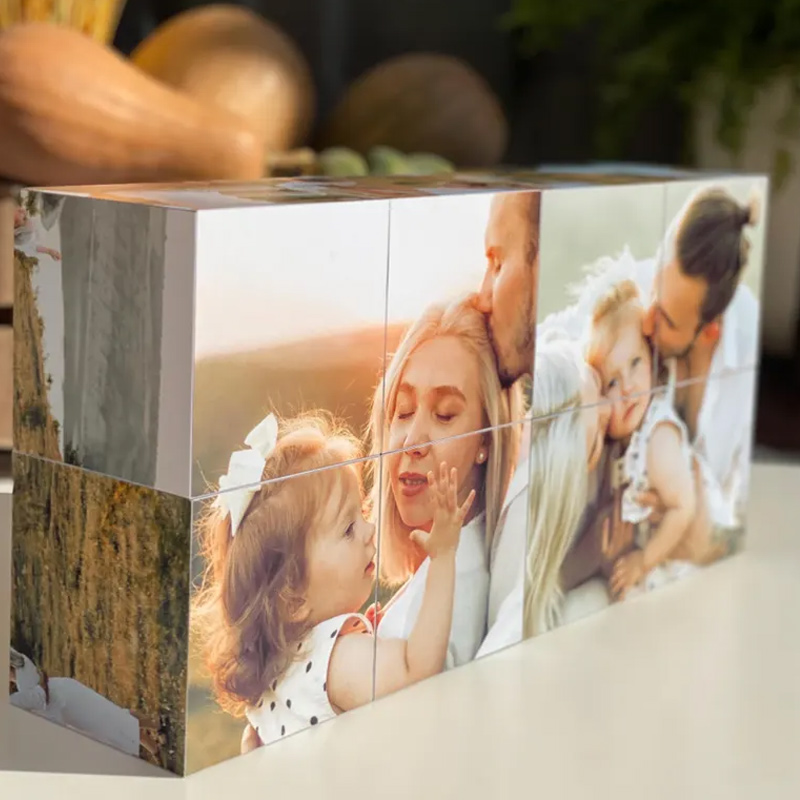 Personalized Photo Cube Puzzle Custom Wood Keepsake for Family Multi Photo Folding Cube