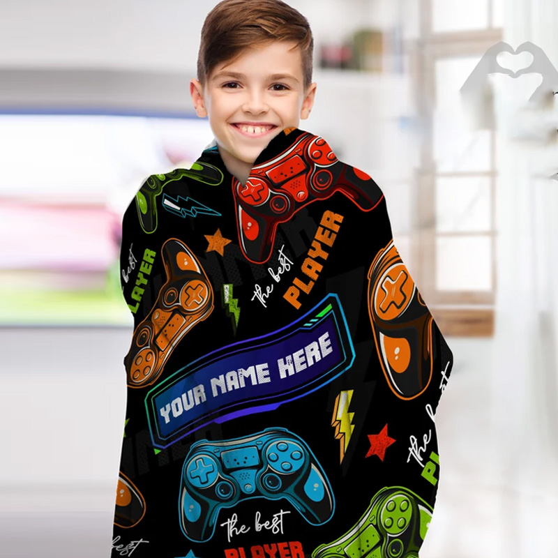 Personalized Gaming Blanket for Boys Gamers with Name Throw Blanket for Geek Lover