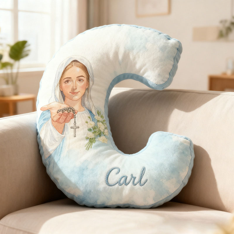 Personalized Virgin Mary Letter Pillow with Custom Name Religious Home Decor Catholic Gift for Her Blessed Gift Graphic 3D Print