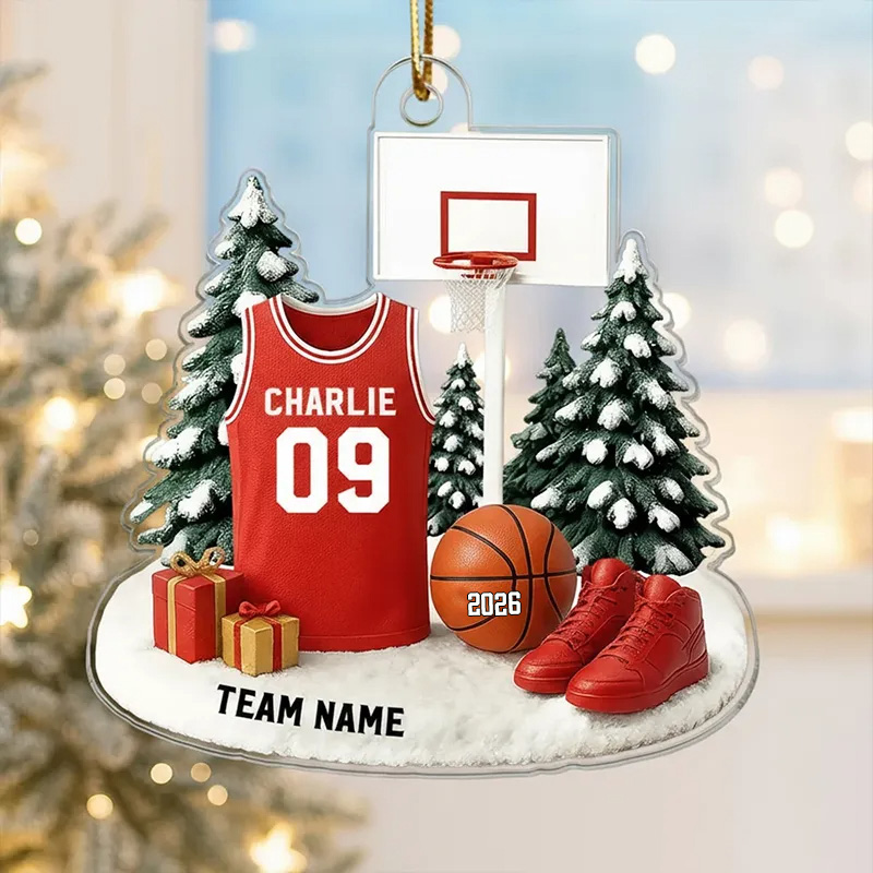 Personalized Basketball Christmas Ornament with Custom Name, Number, and Team Name