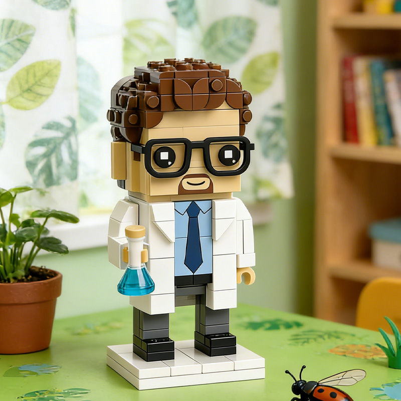 Personalized Standing Geek 3D Printed Photo Toy Chemist Science Brick Figurine Brick Funny Office Decor Desk Accessories for Geek Lovers
