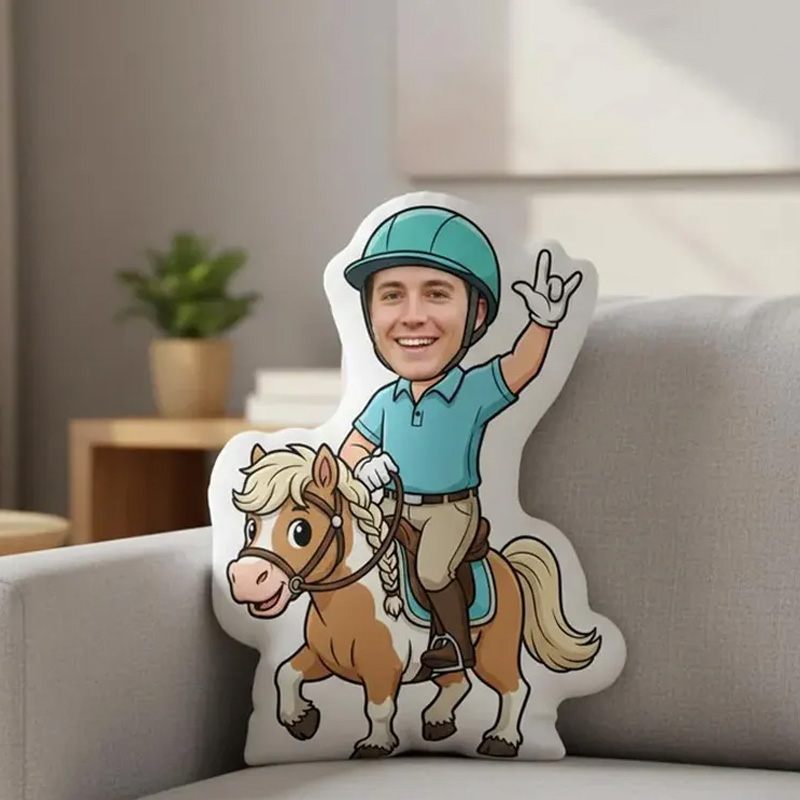 Personalized Face Riding Plush Pillow Cartoon Equestrian Cushion Custom Horse Portrait Pillow for Riding Lovers