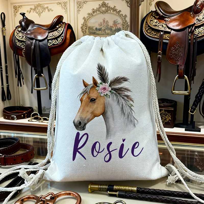 Personalised Horse Riding Bag Equestrian Bags Horse Gifts Kit Bag Drawstring Bag Kids PE Kit Bag Horse for Riding Lovers Equestrian Lovers
