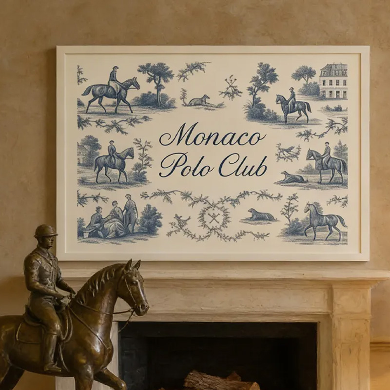 Personalized French Toile Equestrian Art Poster Riding Wall Art Sports Printable Room Art Decor for Equestrian Riding Lovers 
