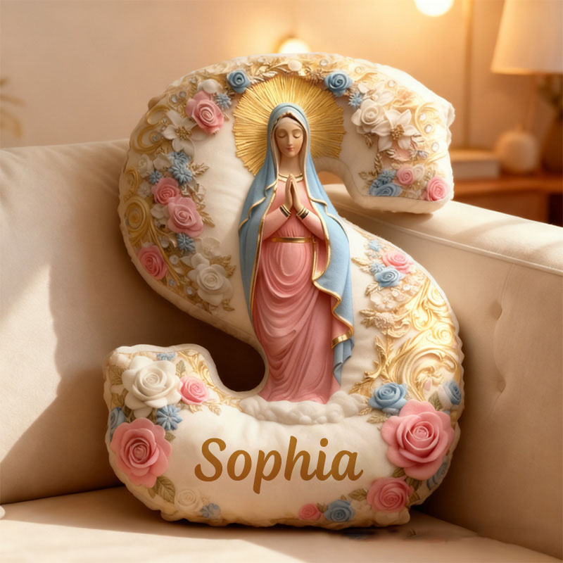 Personalized Hail Mary Full of Grace Letter Pillow Graphic 3D Print Pillow with Name Home Decor Religious Gift Catholic Gift for Women