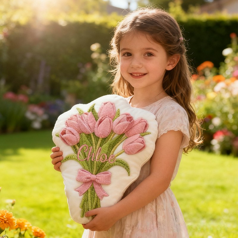 Personalized Pink Tulip Bouquet Custom Name Soft Decorative Gift Floral Spring Style Cozy Home Garden Fresh Lovely Elegant Bloom Magic Graphic 3D Print Pillow Sale-megacustom