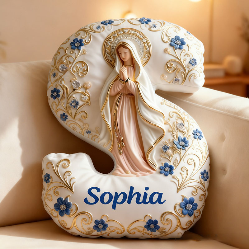 Personalized Virgin Mary Mother Mary Letter Pillow with Custom Name Religious Home Decor Catholic Gift for Women Graphic 3D Print Pillow