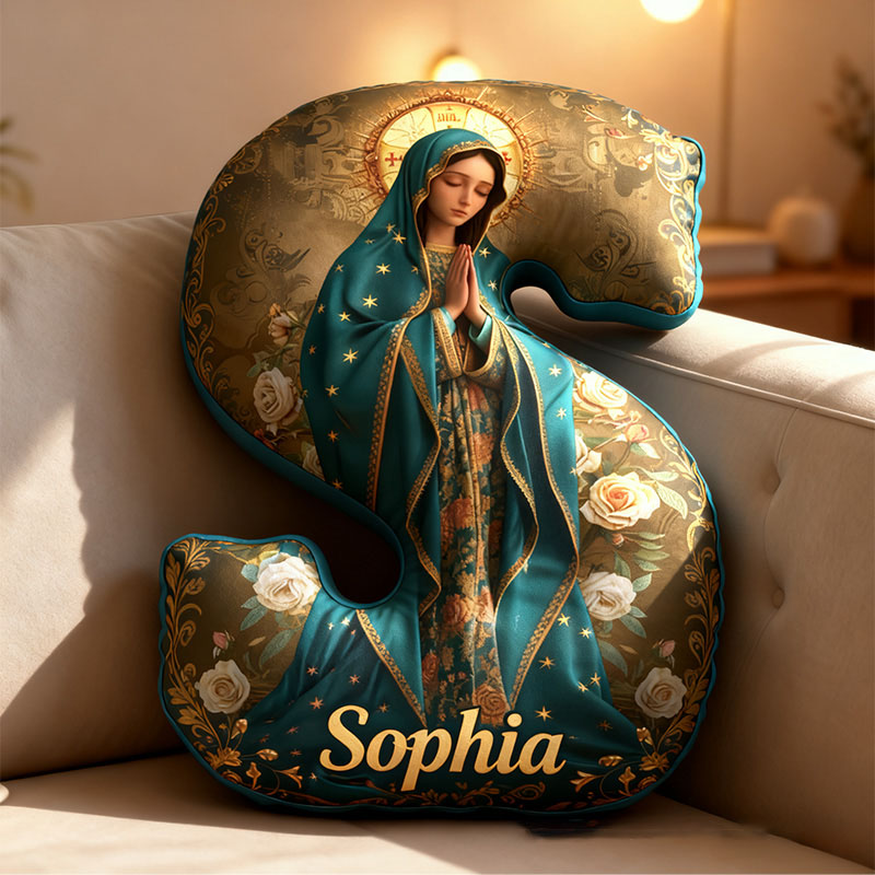 Personalized Sacred Heart Virgin Mary Holy Mother Letter Pillow with Custom Name Religious Home Decor Catholic Gift for Women Graphic 3D Print Pillow