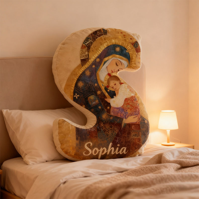 Personalized Our Lady of Guadalupe Baby Jesus Letter Pillow with Custom Name Religious Home Decor Catholic Gift for Her Graphic 3D Print Pillow