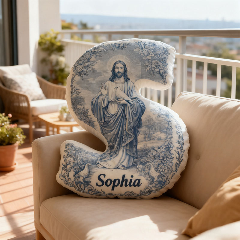 Personalized Jesus Floral Letter Pillow with Custom Name Religious Home Decor Christian Gift Faith Prayer Gift Graphic 3D Print Pillow 