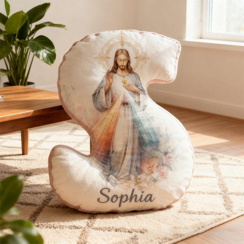 Personalized Jesus Lamb Letter Pillow with Custom Name Religious Home Decor Graphic 3D Print Pillow Christian Gift Faith Gift Sale-megacustom