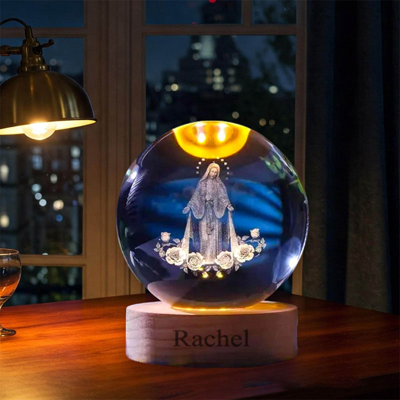 Personalized Virgin Mary 3D Spherical Crystal Lamp With Custom Text Religious Gift Catholic Gift for Women Girls 
